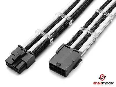 £8.99 • Buy 8 Pin PCI-E GPU Black White Sleeved Extension Cable 30cm Shakmods 2 Cable Combs