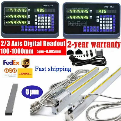 2/3Axis DRO Display Digital Readout 5µm Linear Glass Scale Kit For Mill Lathe US • $548.50