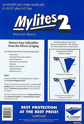 $39.99 • Buy 50 Mylites 2 800M2 Comic Bags E Gerber Golden Age Comics Protective Sleeves