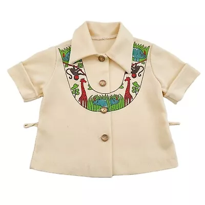 Vintage 60s 70s Toddler Button Up Shirt - Giraffe Monkey Rhino (12  X 11.5 ) • $23.99