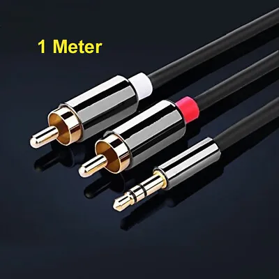 £3.99 • Buy 1M Meter 3.5mm Jack Stereo Audio Plug To Twin 2 X RCA PHONO Male Gold Cable Lead