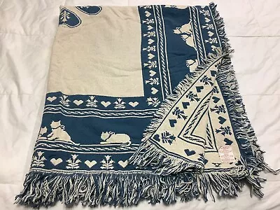 Vintage Chatham Blue Kitty Cat Woven Blanket • $44