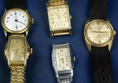 F 52.  5 Vintage Running Wrist Watches 4 Bulova And An Elgin All Are Running. • $27