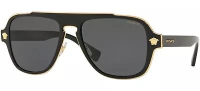 $349.95 • Buy POLARIZED New VERSACE VE 2199 Medusa Charm Black Gold Square Sunglasses 100281
