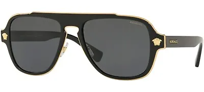 POLARIZED New VERSACE VE 2199 Medusa Charm Black Gold Square Sunglasses 100281 • $348