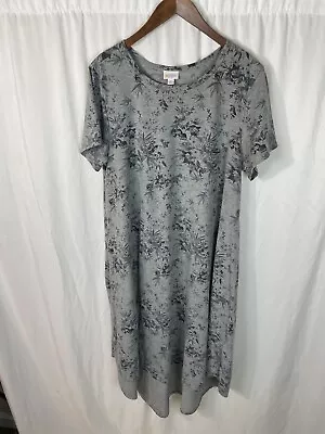 LuLaRoe T Shirt Dress Size XL Gray Floral Shirt Dress Sun Dress Long Flowy Flow • $18