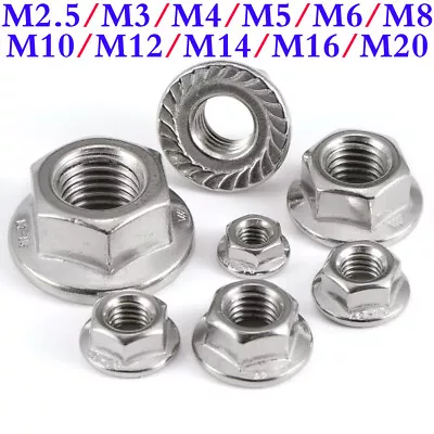 M3 M4 M5 M6 M8 M10 M12 M14 M16 M20 Stainless Steel Serrated Hex Flange Lock Nuts • $10.10