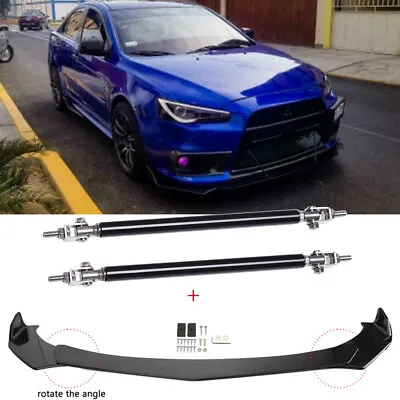 For Mitsubishi Lancer Evo X Front Bumper Lip Splitter Glossy Black + Strut Rods • $119.36