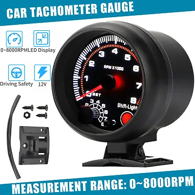 Universal Car Tachometer Gauge Tacho Meter With LED Shift Light 0-8000 RPM 3.75  • $18.98