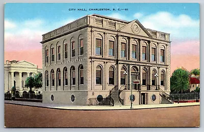 Vintage Postcard SC Charleston City Hall Street View -3974 • $1.93