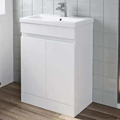 £179.97 • Buy Gloss White Floor Standing Door Vanity Unit & Basin Sink 600mm Bathroom