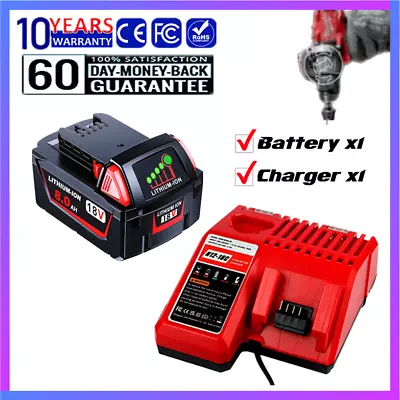 Charger + Battery FOR Milwaukee M18 18V XC 8.0AH High Output 48-11-1812 Lithium • $43.98