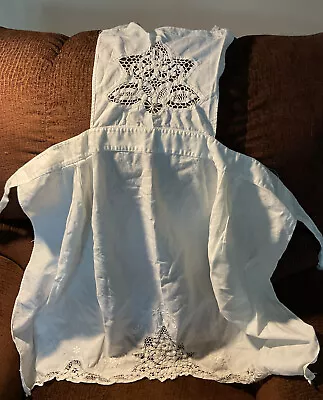 Vintage White Bib Apron With Cut Work - Embroidery Design • $15