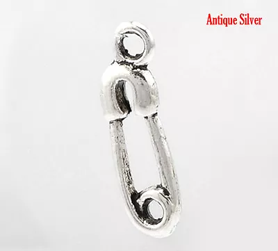 20 ANTIQUE SILVER SAFETY PIN CHARM/PENDANT~19x6mm~Embellishment~Baby Shower(61C) • £2.15