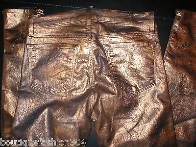  New J Brand Jeans Super Skinny Womens Leather Coated Bronze Metallic 27 28 X 30 • $77