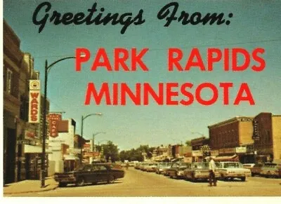 Greetings From Park Rapids Minnesota. Main Street. Classic Cars. Aerial View VTG • $6.50