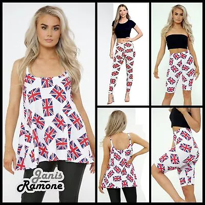£10.44 • Buy Womens Ladies Union Jack UK Flag Printed Cami Top Vest Shorts UK Flag Leggings