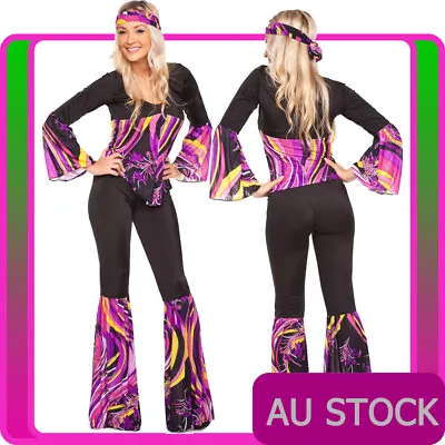 Ladies 60s 70s Costume Go Go Retro Hippie Dancing Groovy Disco Hippy Fancy Dress • $44.64