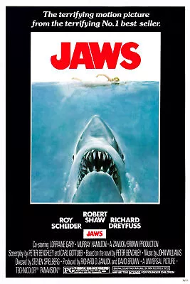 JAWS 1 1975 FIRST FILM High Quality Choose Your Size A4 A3 And A2 Poster Only • $29.36