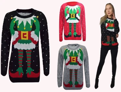 $18.37 • Buy Women Elf Body Christmas Jumper Joker Knitted Xmas Sweater Pullover Top UK 8-22