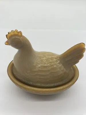 Vintage BOYD Hen On Nest 3  Inch Cinnamon Brown And Cream Slag Milk Glass • $83.30