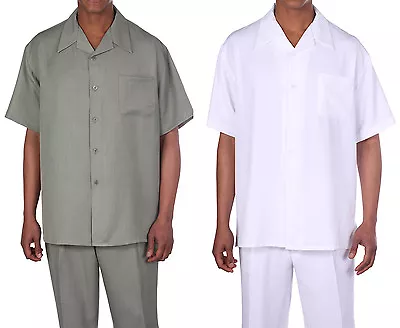Men's 2pc Walking Suit Short Sleeve Casual Shirt & Pants Set #2954  • $44.99