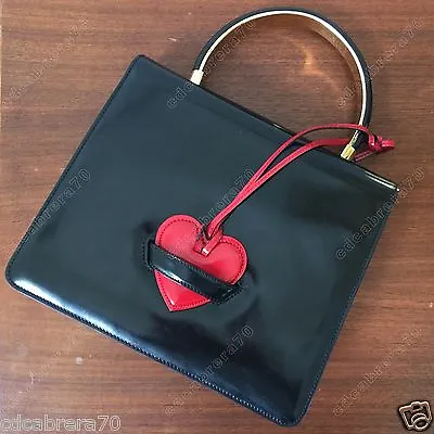 Vintage MOSCHINO By Redwall Black Patent Leather Handbag With Red Heart Closure • $1462.49