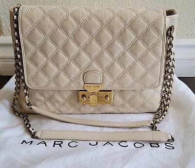 $699 Marc Jacobs The XL Single Ivory Quilted Leather Shoulder Bag Made In Italy • $599
