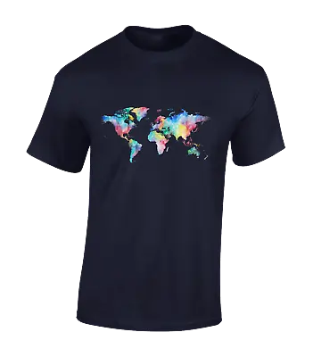 Watercolour World Map Mens T Shirt Cool Art Fashion Design Painter Gift Idea • £8.99