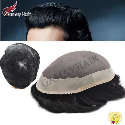 Mens Toupee Fine Mono Hairpieces Human Hair Replacements Poly PU Hair System Wig • $189