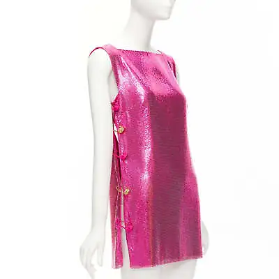 Rare VERSACE 2022 Runway Pink Metal Chainmail Medusa Safety Pin Dress IT38 XS • $19998