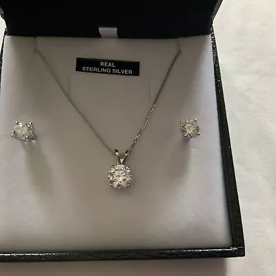 Warren James Cubic Zirconia Stud Necklace And Earring Set Sterling Silver • £10