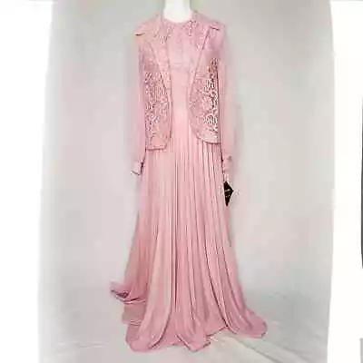 Vintage Pink Lace Silkylure Maxi Dress & Vest NWT • $95