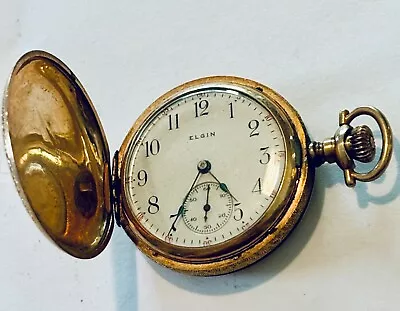 Vintage 2” ELGIN Pocket Watch In Hunter Case Working  Goldtone .  Lot #3-J • $9.75