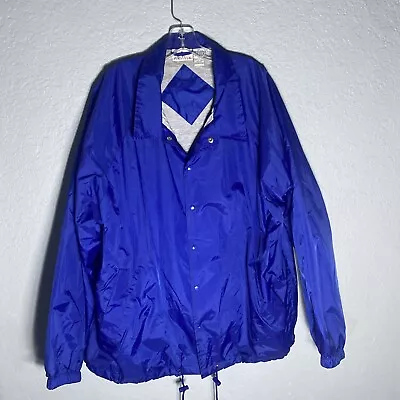 VINTAGE Athletech Jacket Windbreaker Blue Snap Closure Drawstring Waist Mens 2XL • $8.99