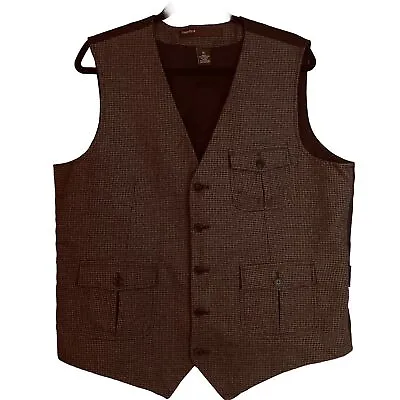 Perry Ellis Men's 23% Wool Brown Checked Vest  Size XL 5 Button • $23.63