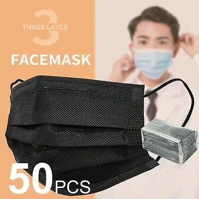 50Pcs Daily Protective Face Mask Mouth Masks Filter 3 Layer Meltblown - Black • $13.25