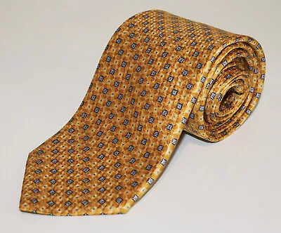 Brioni Golden Yellow Silk Twill Tie Shimmering Made Italy Medallions Pattern • $59.99