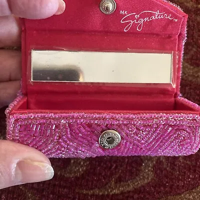 New Mary Kay Signature Lipstick Holder Case Hot Pink Beaded Mirror And Snap • $9.99