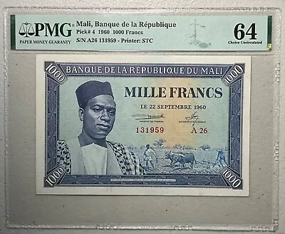 1960 Mali 1000 Francs Pick 4 PMG 64 Choice Uncirculated • $579