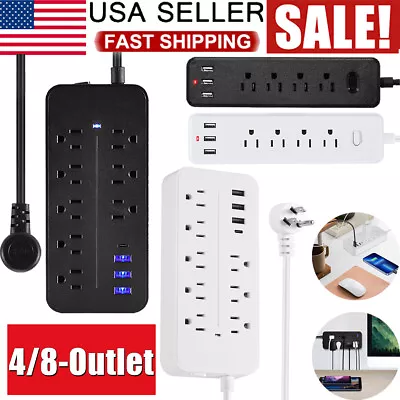 Wall Mountable USB Surge Protector Power Strip With USB Ports 4/8 Outlet Plugs • $13.95