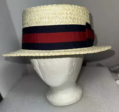 Vintage J Peterman  Boater Skimmer Straw Hat New Large • $49