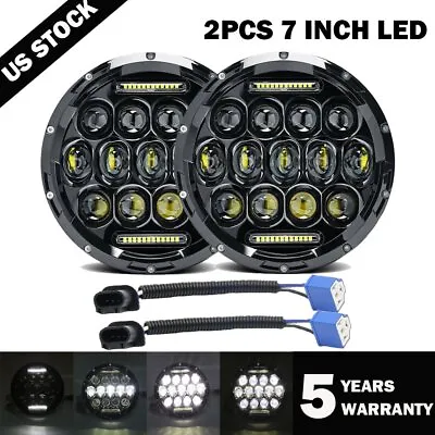 $45.99 • Buy 2X 7  Inch Round LED Halo Headlight Hi/Lo DRL Beam For Jeep Wrangler JK LJ TJ CJ