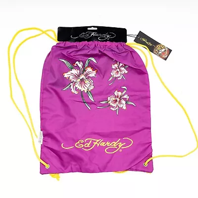 Ed Hardy Nylon Tattoo Flash Flower Drew Drawstring Gym Active Bag Backpack • $22.95