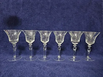 6 Vintage Stem Etched Glass Floral Wine Glasses • $39.99