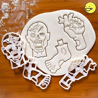 Set Of 3 Zombie Cookie Cutters: Head Hand Foot |Halloween Party Apocalypse Heart • £27.93