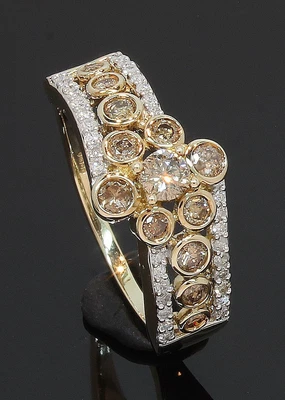 £180 • Buy 9CT Yellow Gold Cognac & White Diamond Flower Cluster Ring Size P 1/2 80.23.203