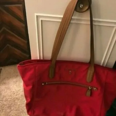 Michael Kors Kelsey Nylon & Leather Top Zip Tote Bag Red Large • $65