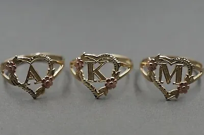 10K Solid Yellow Gold Diamond Cut Rose Heart Initial Letter Band Ring. Size 9 • $95