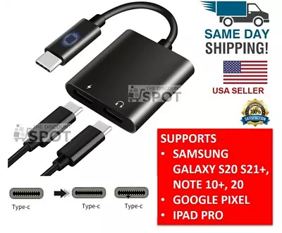 $6.77 • Buy Charger And Headphone 2 In 1 USB Double Type C Aux Audio Cable Cord Adapter Bla